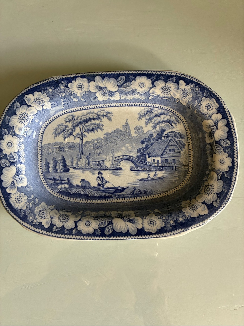 Wild Rose Blue and White Scenic Transferware Trinket Dish - Picture 2 of 8